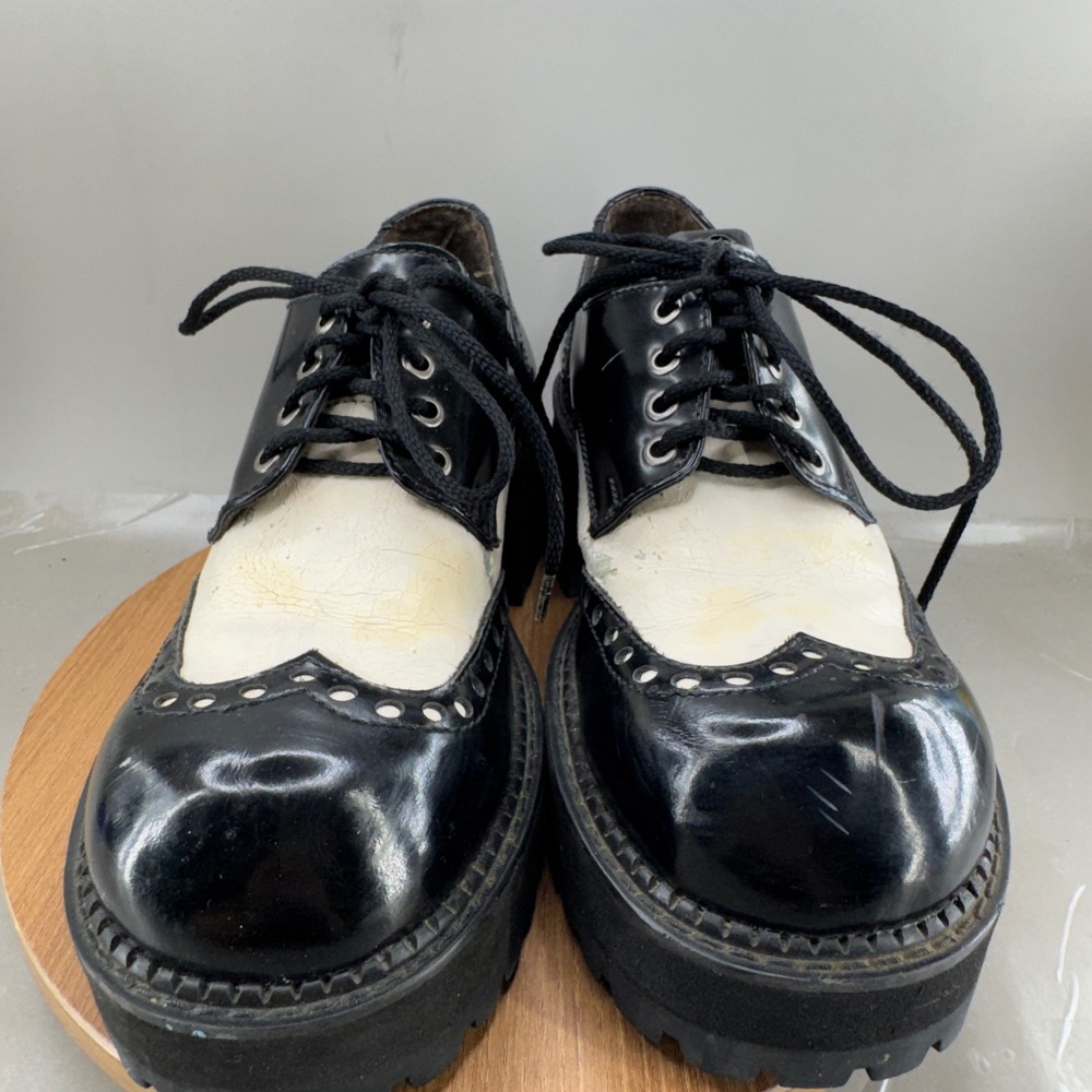 Bed Stu Platform Wingtip Oxfords 9.5 Black White Goth Grunge Chunky Lug Sole - Picture 2 of 15